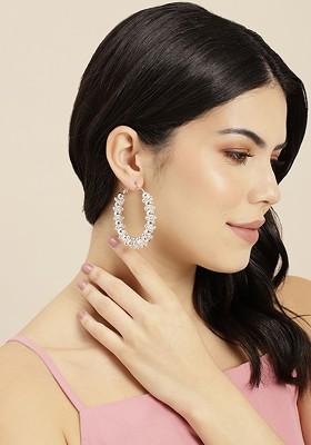 Silver-Plated Beaded Circular Hoop Earrings