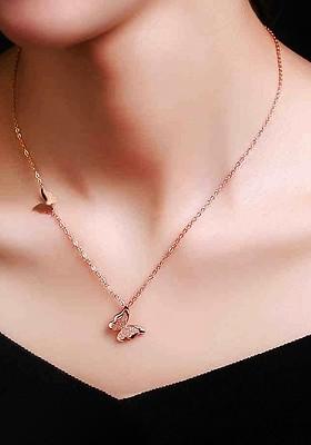 Stainless Steel Rose Gold Plated Charm Pendant With Chain
