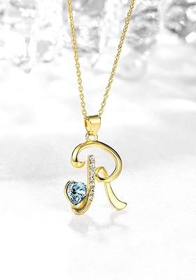 Crystals From Swarovski Collection  22K Gold Plated R Shaped Pendant With Chain