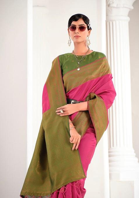 Ethnic Motifs Woven Design Zari Saree