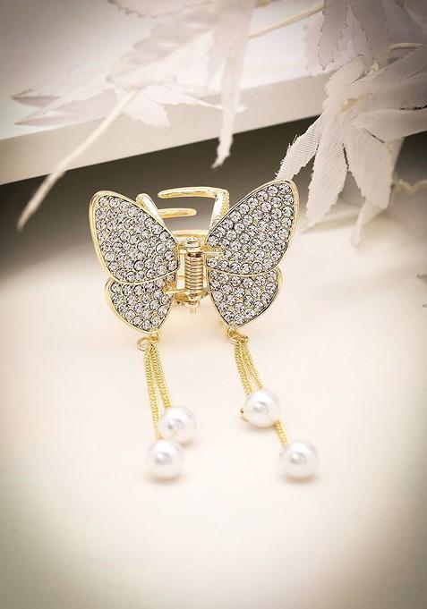 Embellished CZ Studded Butterfly Shaped Claw Clip