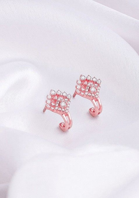 Indya X Giva 925 Sterling Silver Rose Gold Plated Zircon Studded Contemporary Studs