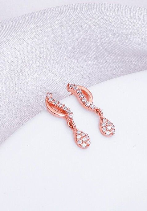 Indya X Giva 925 Sterling Silver Rose Gold Plated Zircon Studded Contemporary Studs