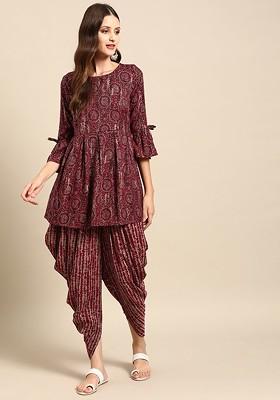 Women Paisley Printed Pleated Kurta With Dhoti Pants