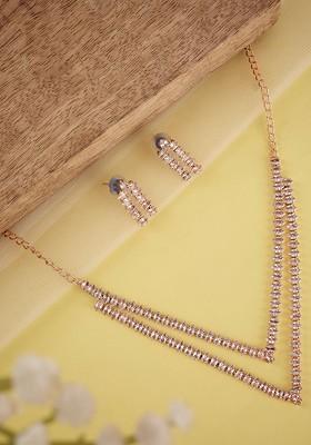 Rose Gold Plated Cubic Zirconia Studded Jewellery Set