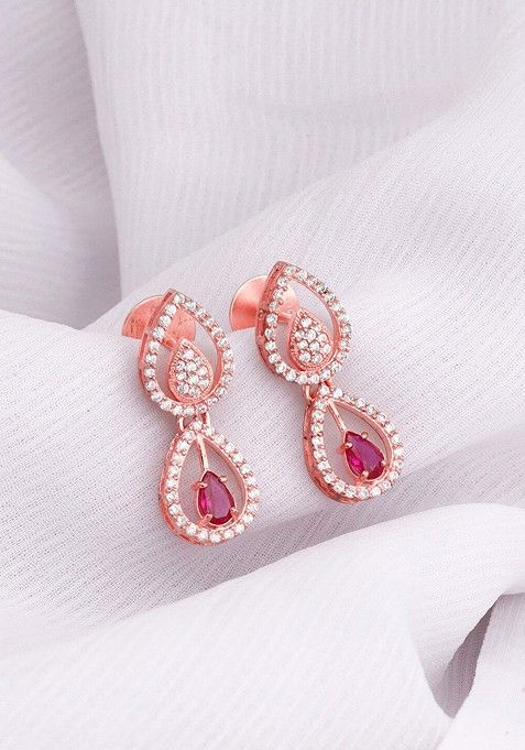 Indya X Giva Rose Gold Plated 925 Sterling Silver Contemporary Drop Earrings