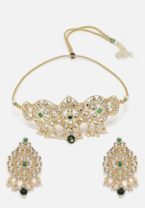 Gold Plated Kundan Stone Studded Choker Jewellery Set