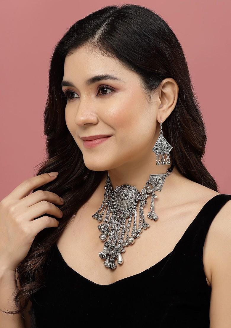 Silver Plated Oxidised Jewellery Set