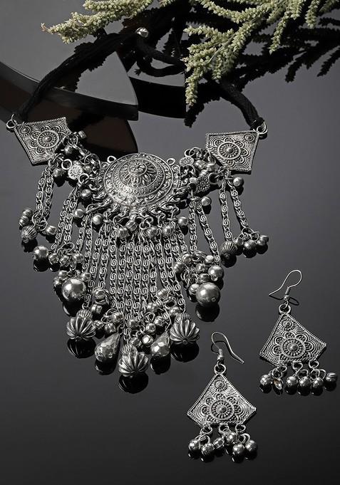 Silver Plated Oxidised Jewellery Set