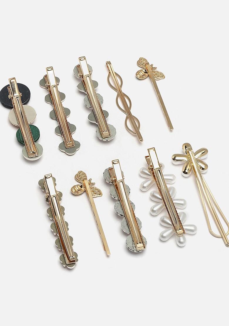 Set Of 10 Gold Plated Embellished Claw Clips