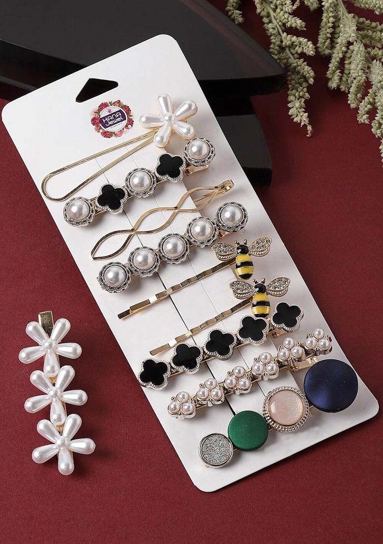 Set Of 10 Gold Plated Embellished Claw Clips