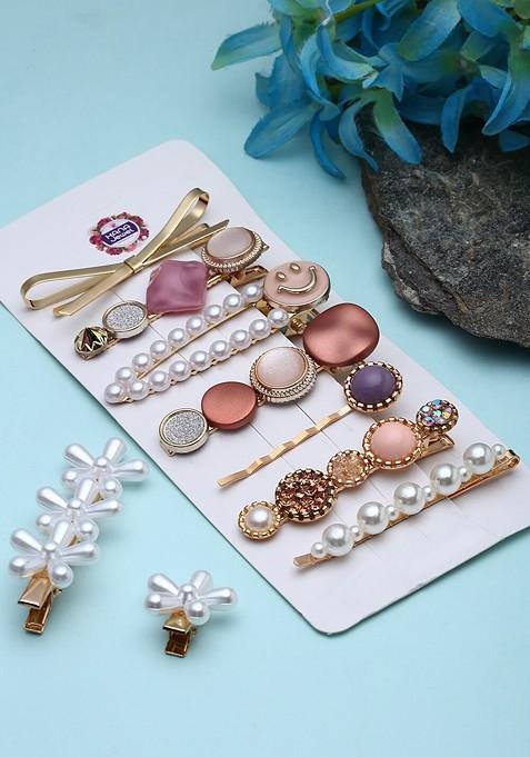 Set Of 9 Gold Plated Embellished Claw Clip