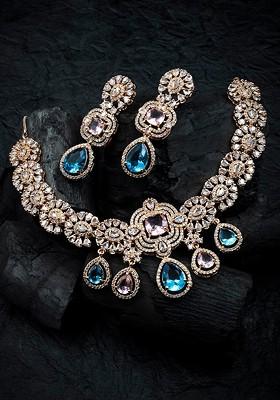 Rose Gold Plated And Ad Studded  Necklace Set