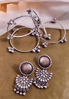 Set Of 5 Silver Plated Artificial Beads Jewellery Set