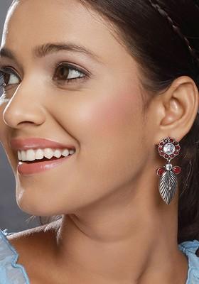 Silver-Toned Contemporary Oxidised Drop Earrings