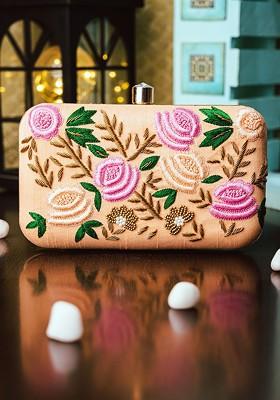 Floral Embroidered Box Clutch