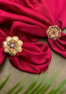 Set Of 2 Gold plated And Stone studded Adjustable Finger Rings