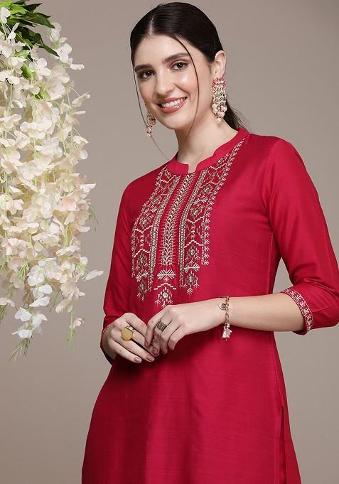 Women Ethnic Motifs Embroidered Regular Thread Work Kurta With Trousers