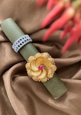 Set Of 2 Gold And Silver Plated CZ Studded Adjustable Finger Rings