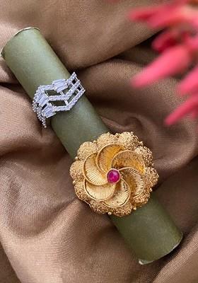 Set Of 2 Gold And Silver Plated CZ Stones Studded Finger Rings