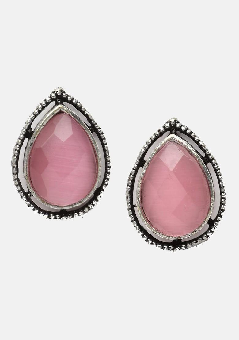 Silver Plated Stone Studded Necklace And Earrings