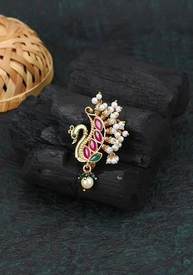 Old Plated Peacock Shape Bead Clip On Nose Pin