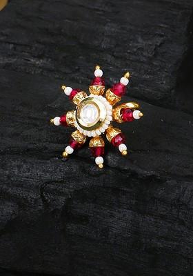 Gold Plated Kundan Stone Studded And Bead Clip On Nose Pin