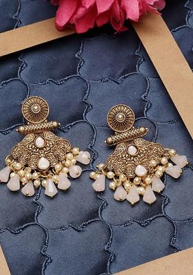 Gold Plated Artificial Beads Drop Earrings