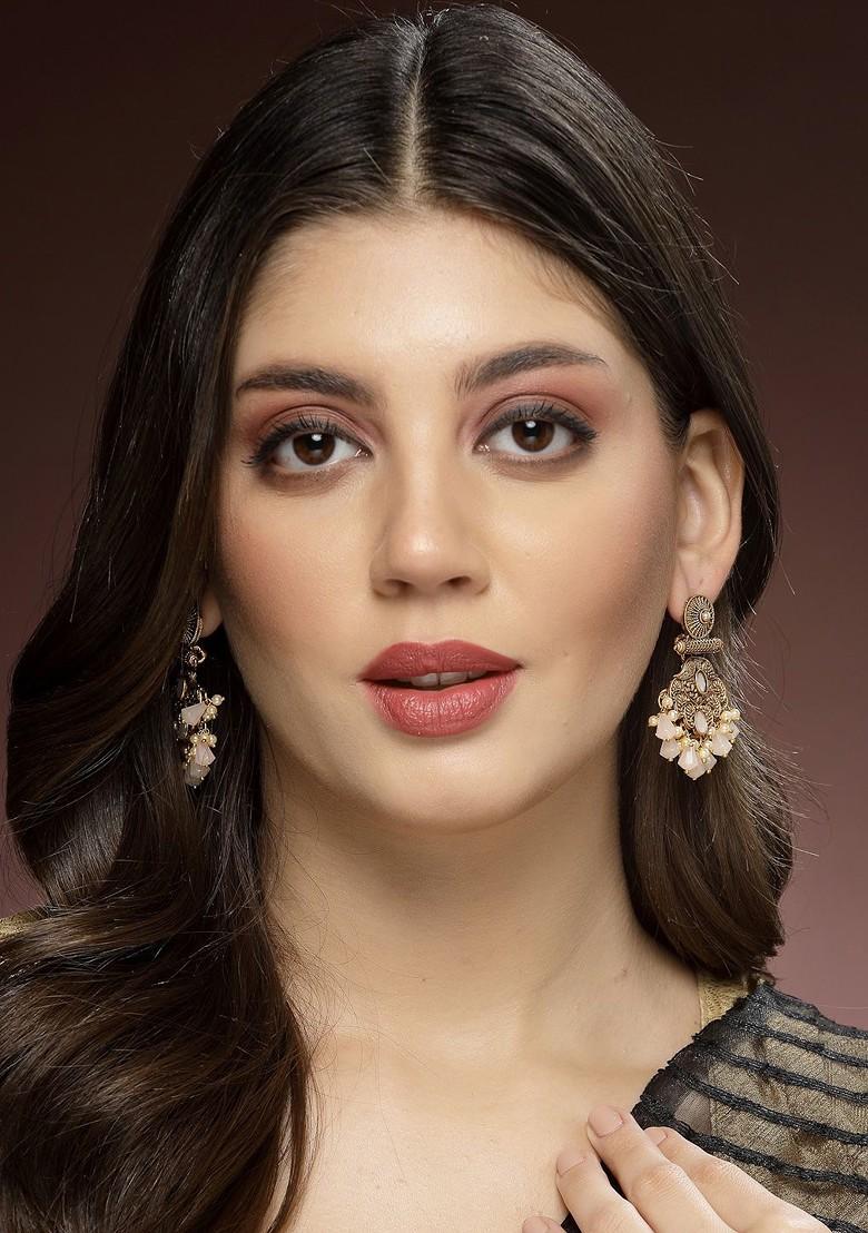 Gold Plated Artificial Beads Drop Earrings