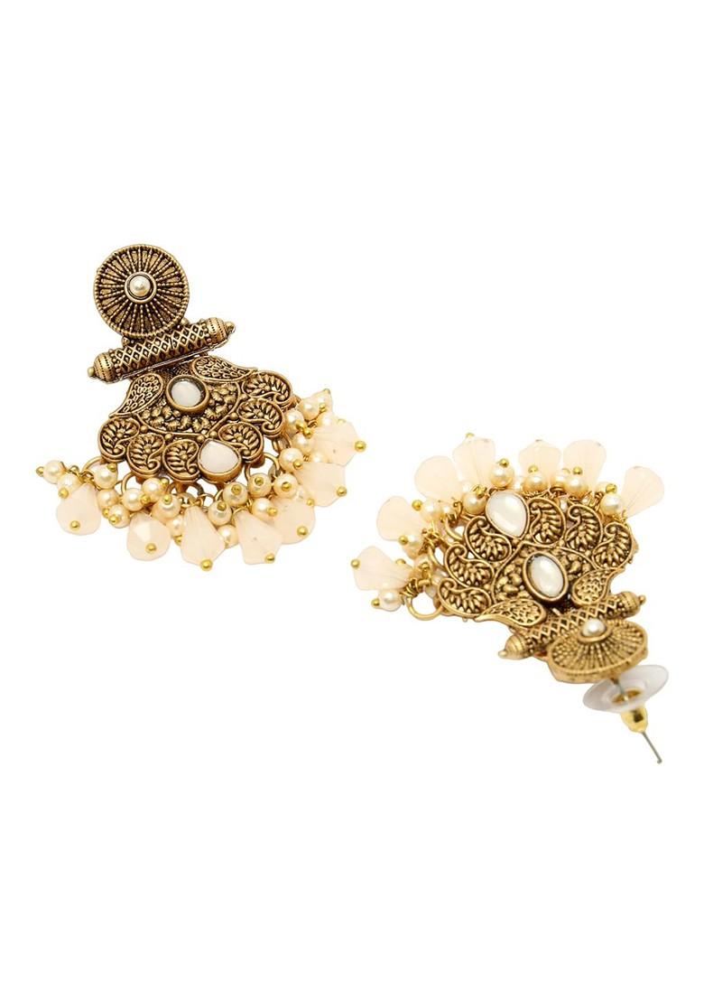 Gold Plated Artificial Beads Drop Earrings