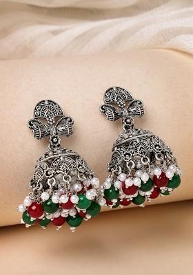 Oxidised Silver Plated Peals Dome Shaped Jhumka Earrings