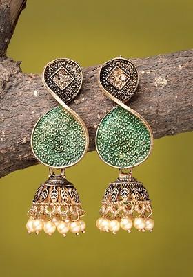 Gold Plated Contemporary Bead Jhumka Earrings