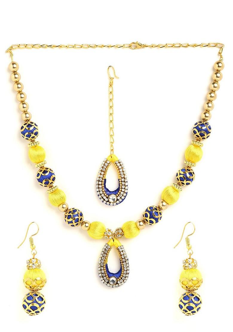 Gold Plated Stone Studded And Pearl Beaded Jewellery Set