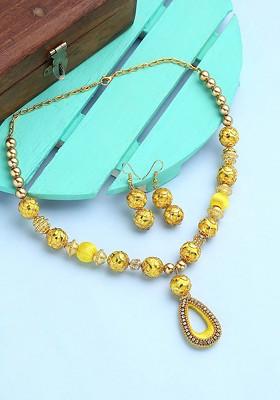 German Silver Stone Studded And Beaded Necklace And Earrings