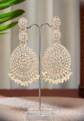 Gold Plated Kundan Studded Floral Shaped Long Chandbalis