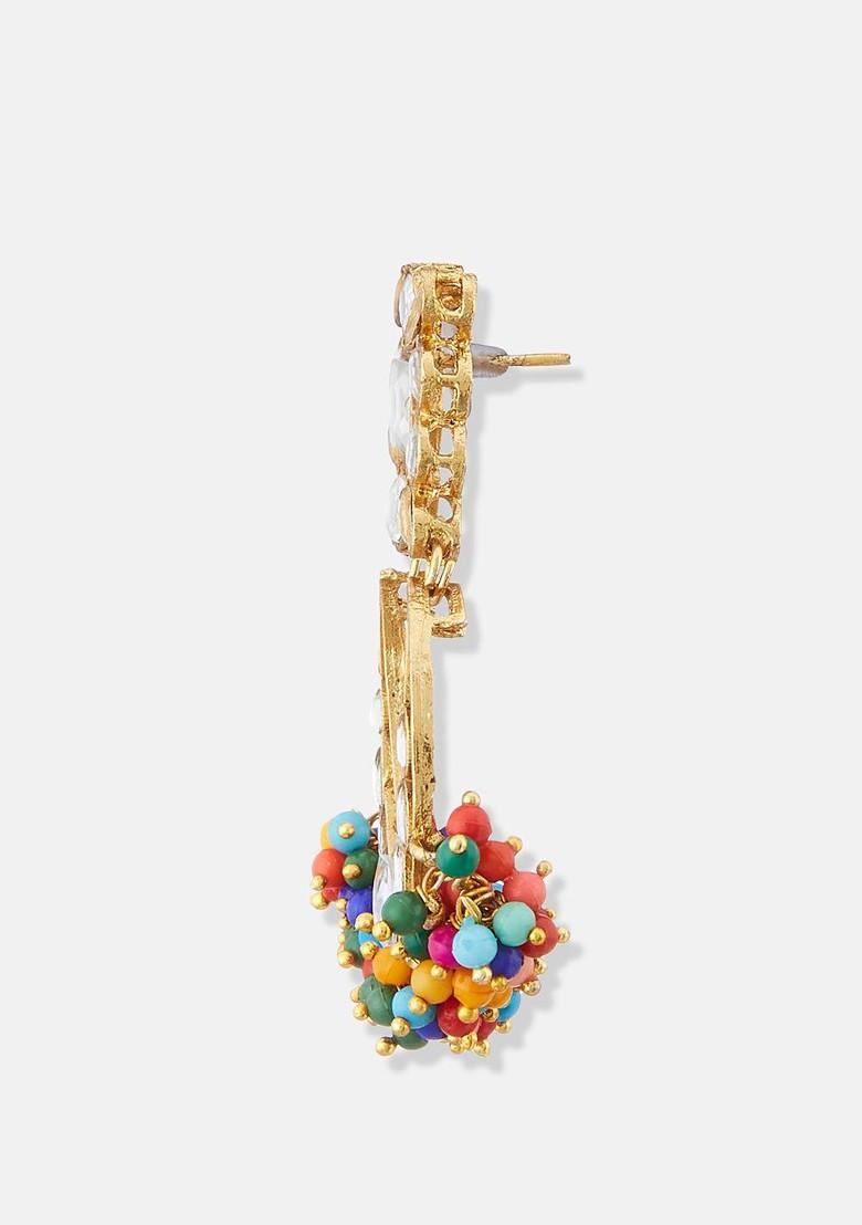 Gold Plated And Floral Shaped Kundan Studded And Beaded Chandbalis