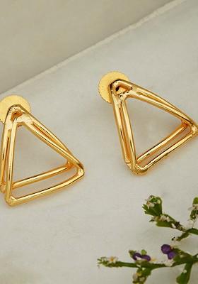 Gold Plated Triangular Shaped Stud Earrings