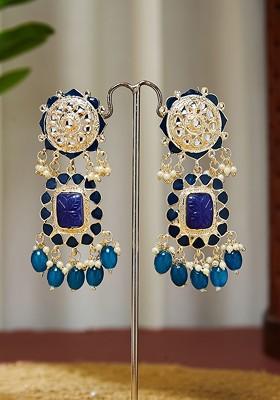 Gold Plated And Kundan Studded Floral Shaped Drop Earrings