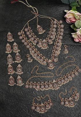 Gold plated Kundan studded Peacock Shaped Layered Jewellery Set