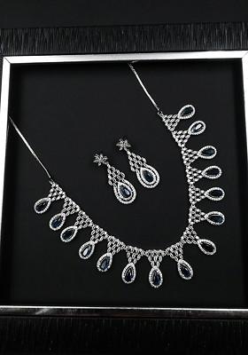 Silver Plated Ad And Cz Studded Necklace Set