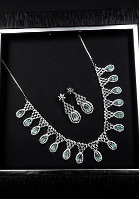Silver Plated Ad And Cz Studded Necklace Set