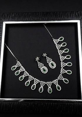 Silver Plated Ad And Cz Studded Necklace And Earrings