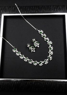Silver Plated Ad Studded Sleek Necklace And Earrings