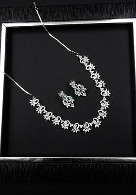 Silver Plated Ad Studded Sleek Necklace And Earrings