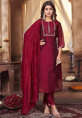Ethnic Motifs Embroidered Regular Sequin Kurta With Trousers And With Dupatta
