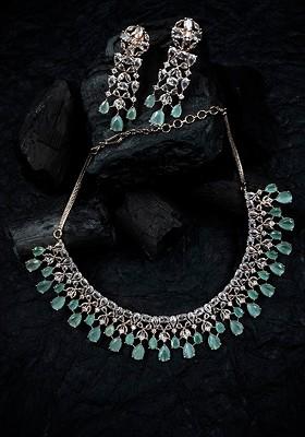 Rose Gold Plated Cz Studded Necklace Set