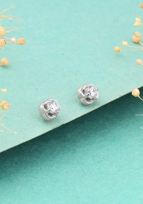 Indya X Giva Rhodium Plated 925 Sterling Silver Zircon Studded Contemporary Studs Earrings