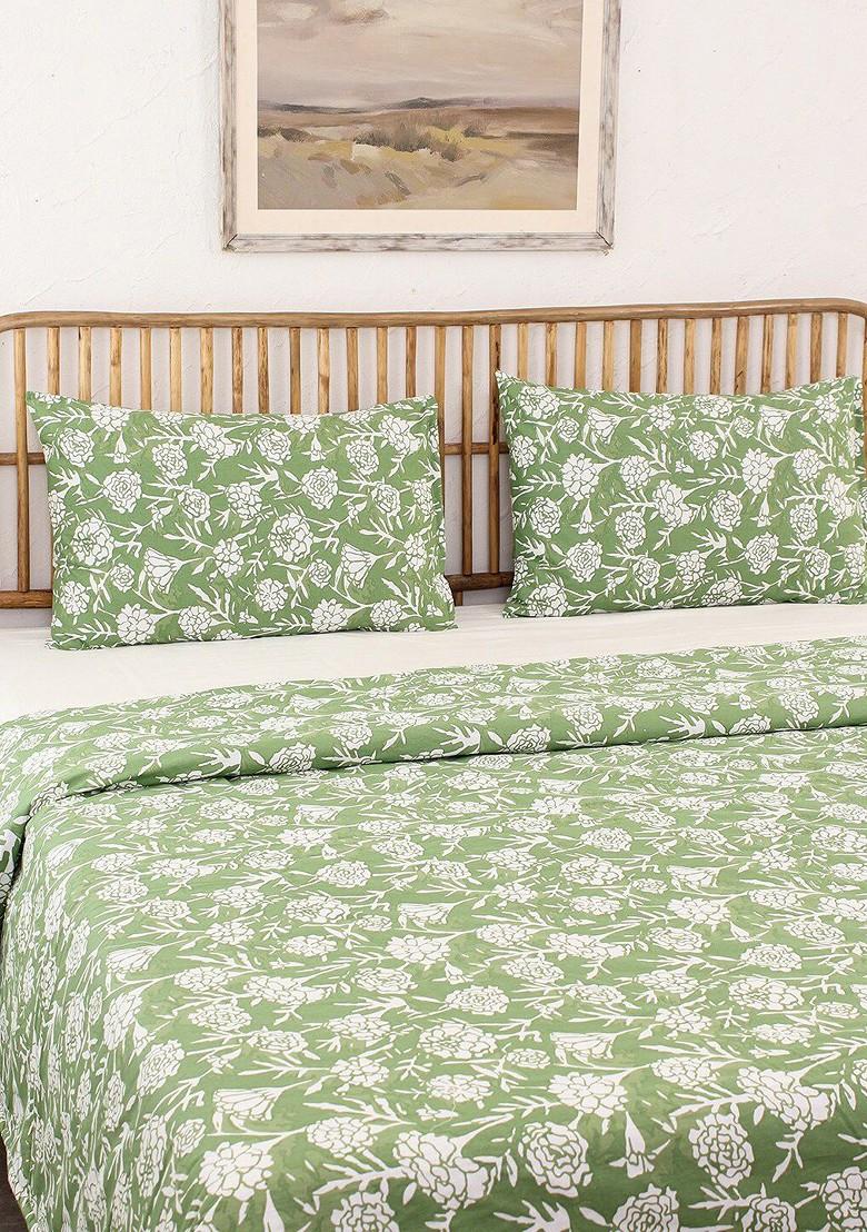 Buy Women House This Green And White Floral Cotton AC Room Single