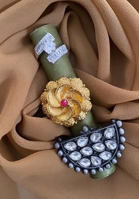 Set Of 3 Gold And Silver Plated Cubic Zirconia Studded Floral Finger Rings