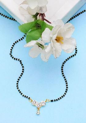 Gold Plated Cubic Zirconia Studded And Beaded Mangalsutra